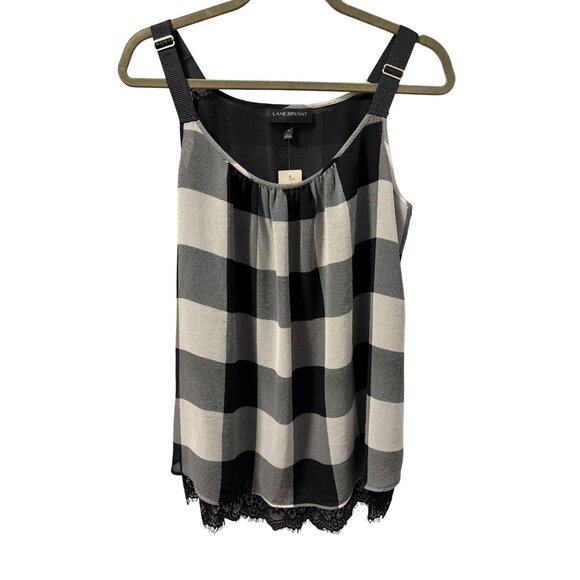 Lane Bryant Black & White Checkered Tank Top With Lace Hem Size 14W  Blouse. NWT - Picture 1 of 12